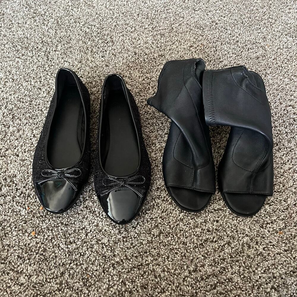 Chic Black Shoe Bundle Flats & Open-Toe Sock Booties Sizes 7.5 / 38